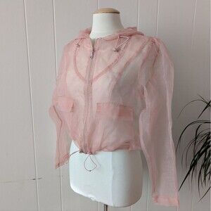 Sheer Cropped Pastel Pink Hooded Jacket by Shoulder Size M
